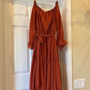 Baltic Born | Isabel Rust Orange Off Shoulder Tiered Maxi Dress